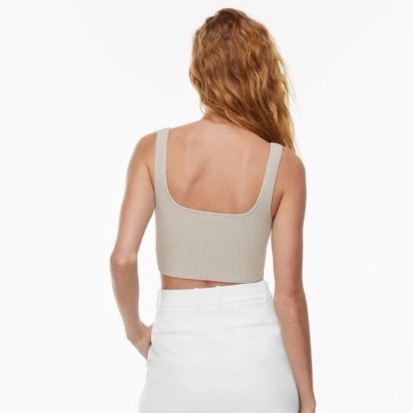Aritzia Babaton Sculpt Knit Square neck Cropped Tank Size Small Matte Pearl - Picture 2 of 7